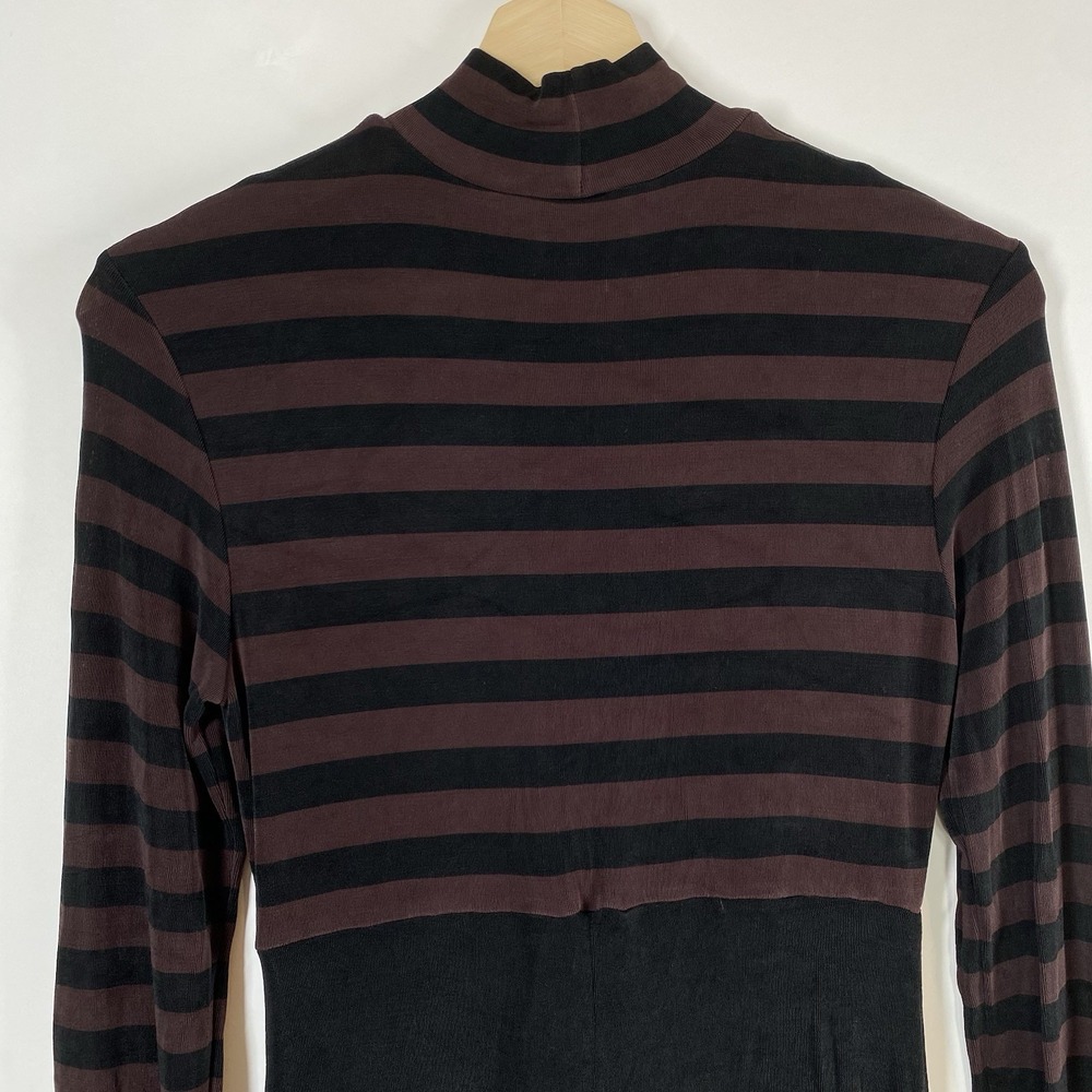 BCBG Maxazria Striped Mockneck Dress XS Emo Twee Black Jersey Knit Long Sleeve - Picture 7 of 14